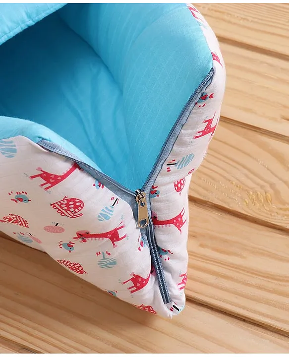 White and Light Blue Cotton Baby Sleeping Bag with Hood and Zip