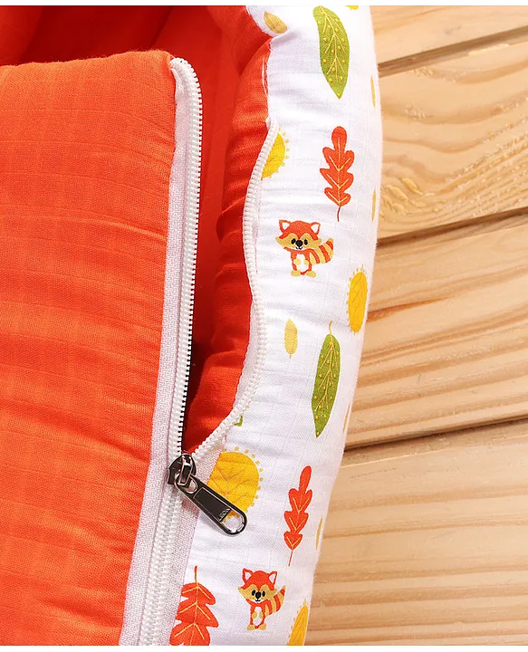 White and Orange Cotton Baby Sleeping Bag with Hood and Zip