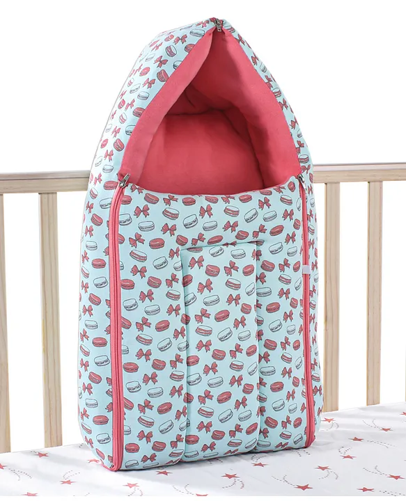 Light Blue and Coral Baby Sleeping Bag with Hood and Zip
