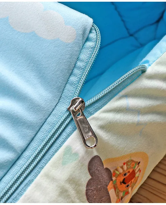 Light Blue and White Baby Sleeping Bag with Hood and Zip