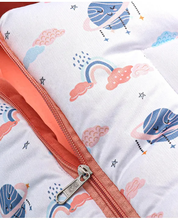White and Orange Baby Sleeping Bag with Hood and Zip