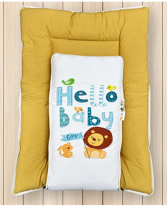 White and Mustard Yellow Cotton Baby Sleeping Bag with Hood and Zip