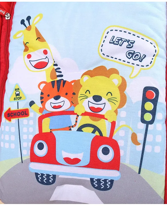 Red and Light Blue Baby Sleeping Bag with Hood and Zip