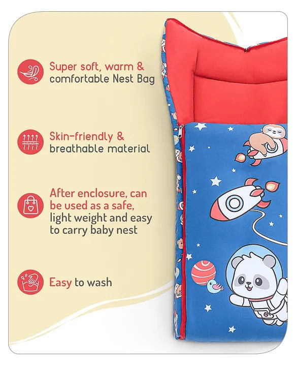Dark Blue and Red Cotton Baby Sleeping Bag with Hood and Zip