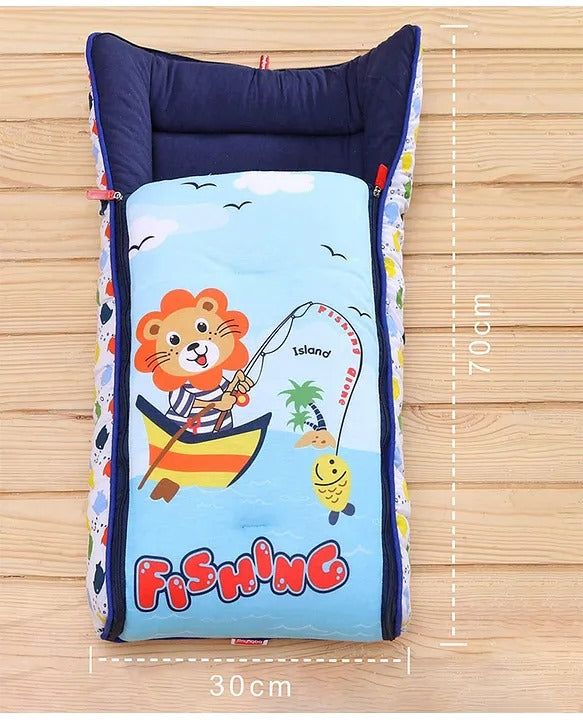 Light Blue and Navy Blue Cotton Baby Sleeping Bag with Hood and Zip