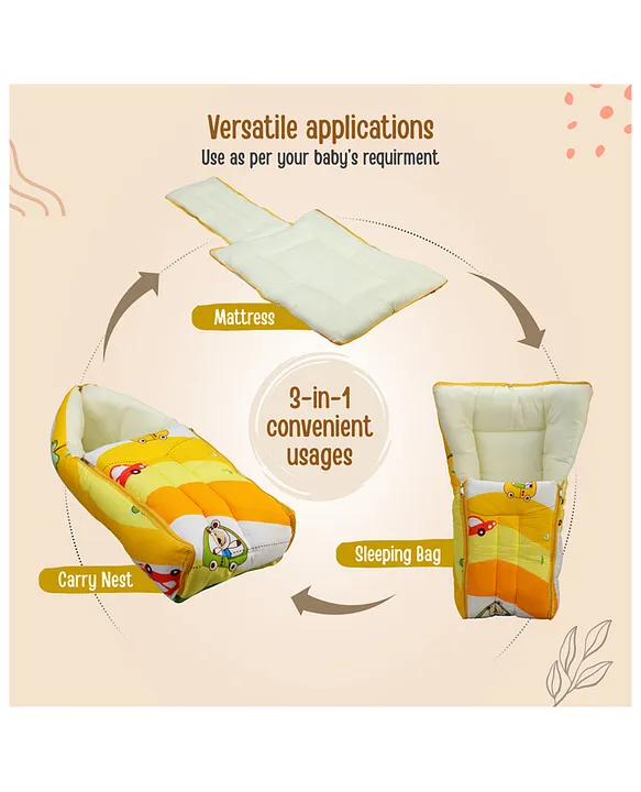 Bright Yellow and Cream Baby Sleeping Bag with Hood  and Zip