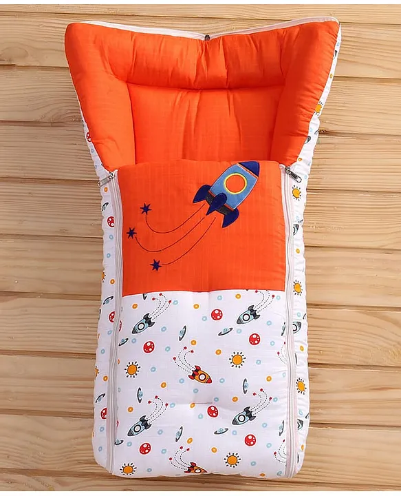 White and Orange Baby Sleeping Bag with Hood  and Zip