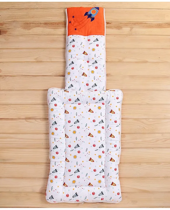 White and Orange Baby Sleeping Bag with Hood  and Zip