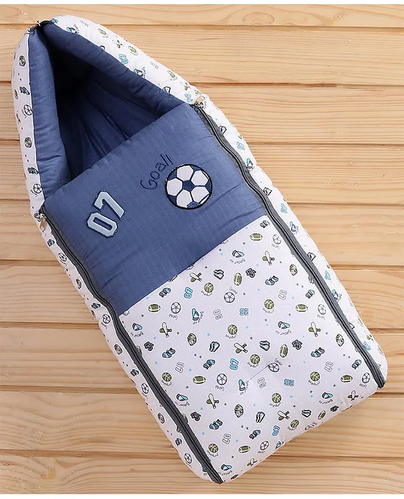 Blue and White Baby Sleeping Bag with Hood  and Zip