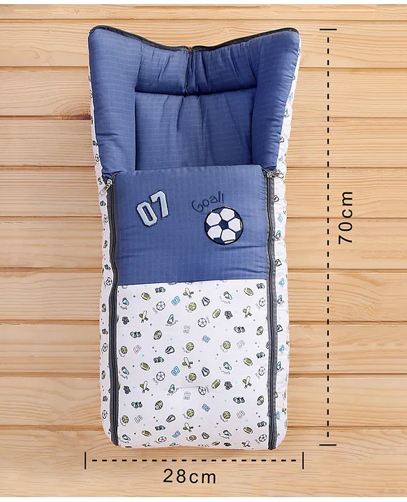 Blue and White Baby Sleeping Bag with Hood  and Zip
