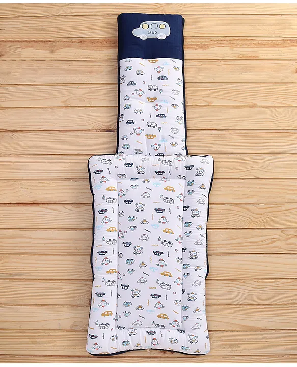 White and Navy Blue Cotton Baby Sleeping Bag with Hood and Zip