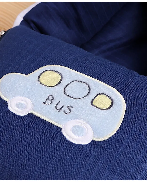 White and Navy Blue Cotton Baby Sleeping Bag with Hood and Zip