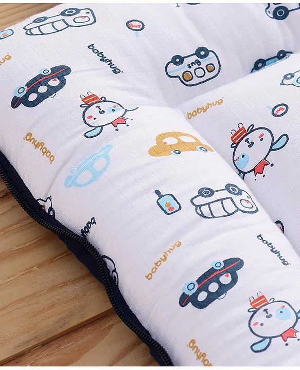 White and Navy Blue Cotton Baby Sleeping Bag with Hood and Zip
