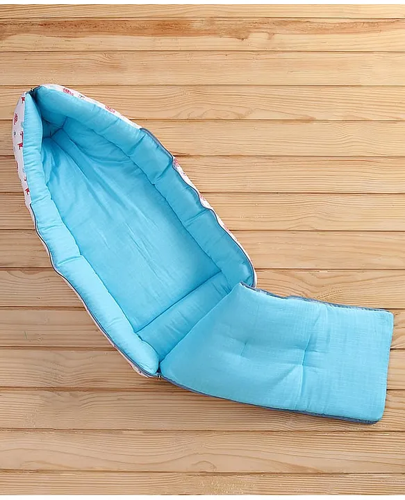 White and Light Blue Cotton Baby Sleeping Bag with Hood and Zip