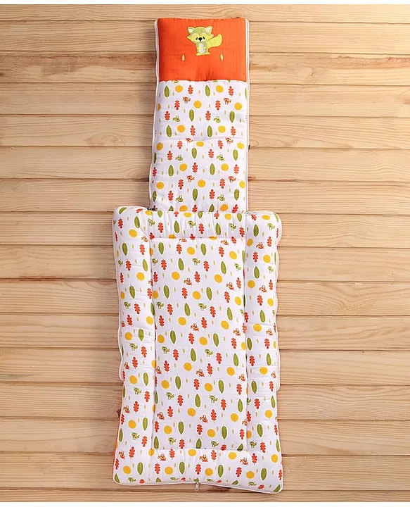 White and Orange Cotton Baby Sleeping Bag with Hood and Zip