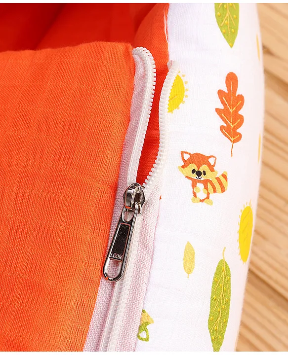 White and Orange Cotton Baby Sleeping Bag with Hood and Zip