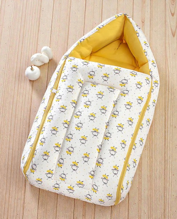 White and Yellow Baby Sleeping Bag with Hood  and Zip