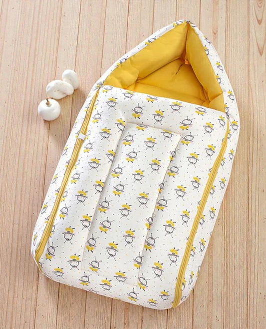 White and Yellow Baby Sleeping Bag with Hood  and Zip