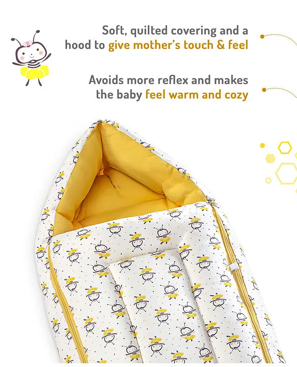 White and Yellow Baby Sleeping Bag with Hood  and Zip