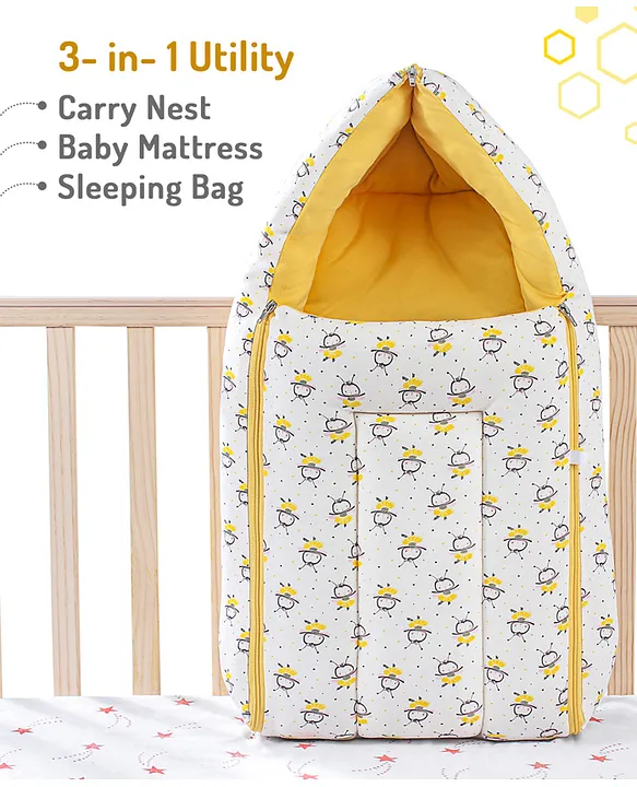 White and Yellow Baby Sleeping Bag with Hood  and Zip