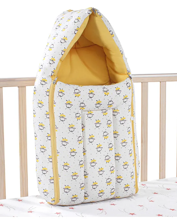 White and Yellow Baby Sleeping Bag with Hood  and Zip