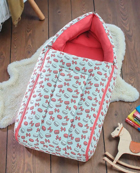 Light Blue and Coral Baby Sleeping Bag with Hood  and Zip