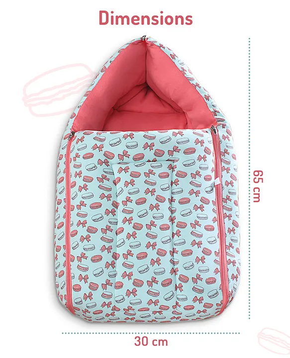Light Blue and Coral Baby Sleeping Bag with Hood  and Zip