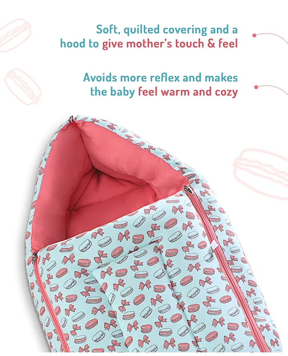 Light Blue and Coral Baby Sleeping Bag with Hood  and Zip