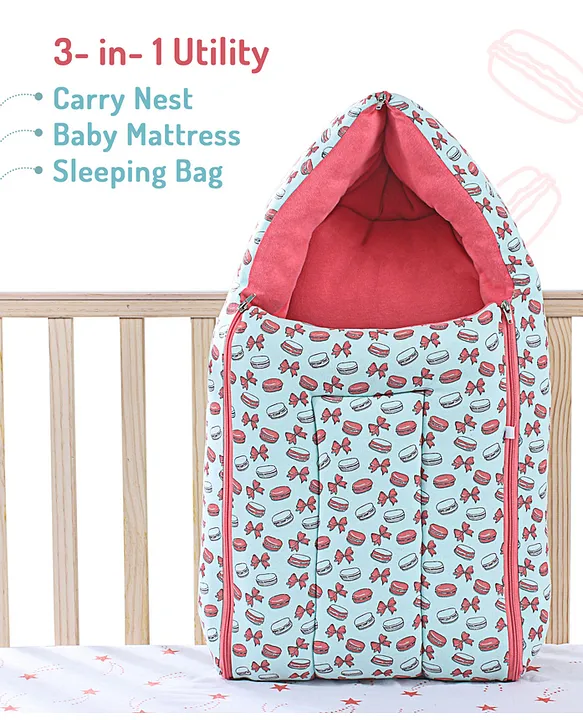 Light Blue and Coral Baby Sleeping Bag with Hood  and Zip