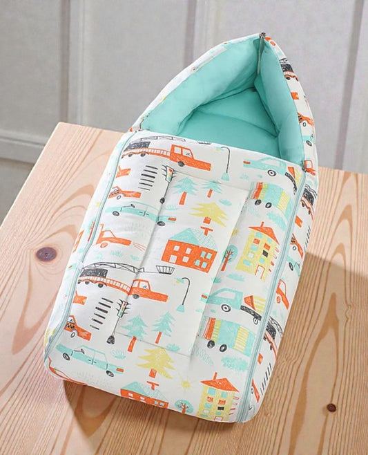White and Mint Baby Sleeping Bag with Hood  and Zip