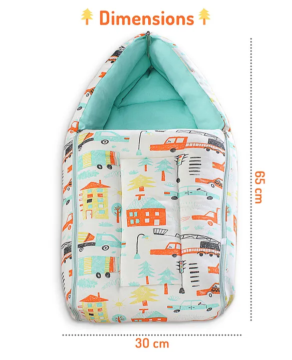 White and Mint Baby Sleeping Bag with Hood  and Zip