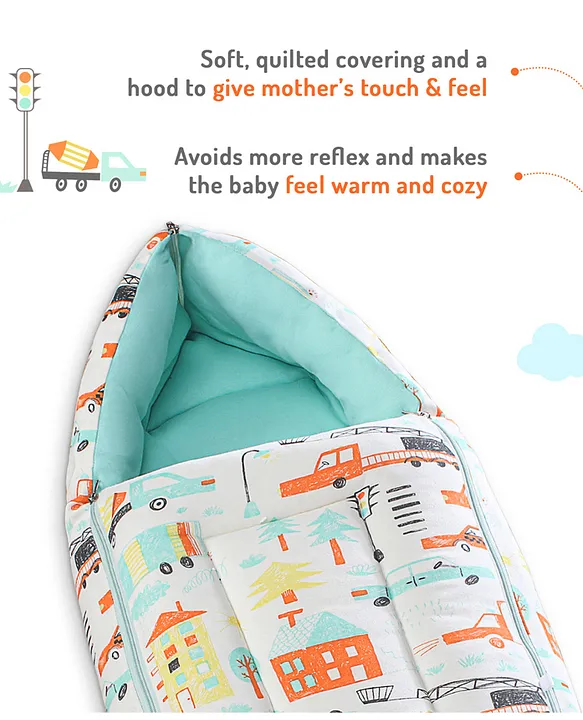 White and Mint Baby Sleeping Bag with Hood  and Zip