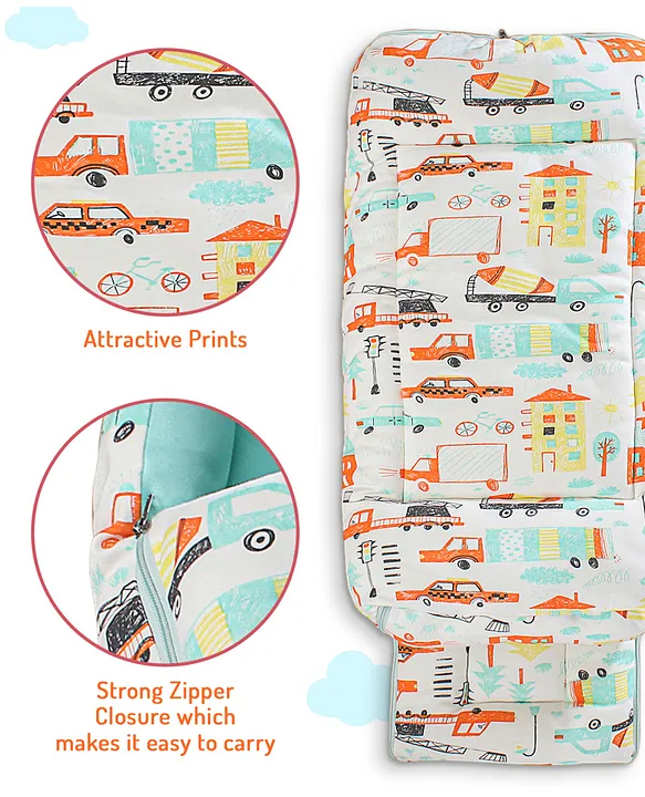 White and Mint Baby Sleeping Bag with Hood  and Zip