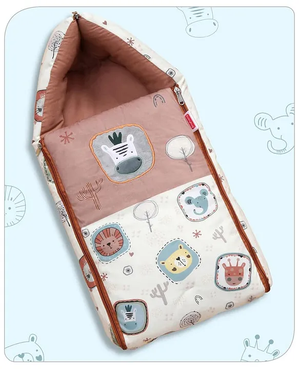 Cream and Dusty Rose Baby Sleeping Bag with Hood  and Zip