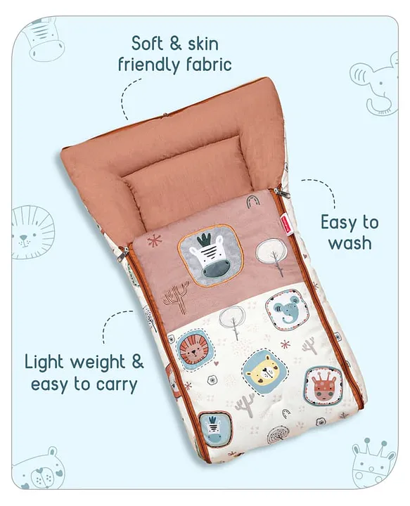 Cream and Dusty Rose Baby Sleeping Bag with Hood  and Zip