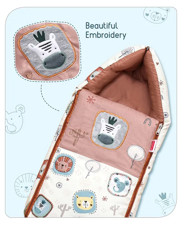 Cream and Dusty Rose Baby Sleeping Bag with Hood  and Zip