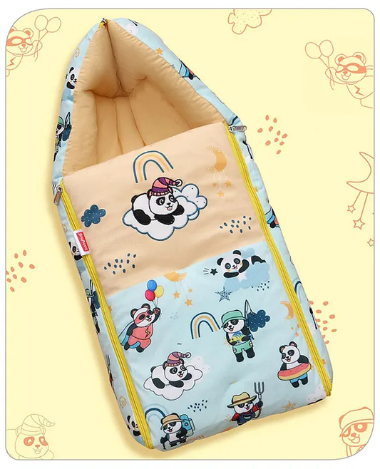 Light Blue and Cream Baby Sleeping Bag with Hood  and Zip