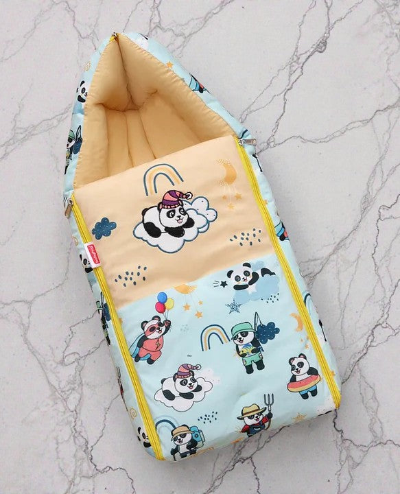 Light Blue and Cream Baby Sleeping Bag with Hood  and Zip