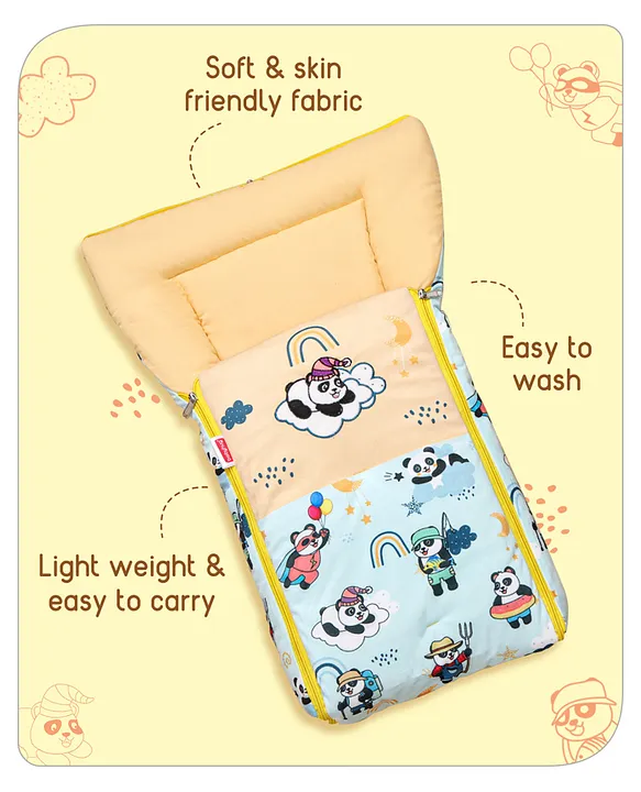 Light Blue and Cream Baby Sleeping Bag with Hood  and Zip