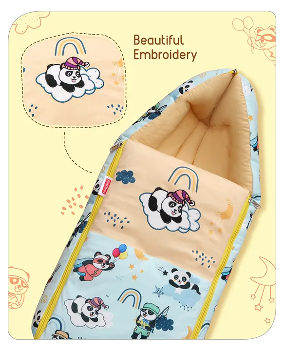 Light Blue and Cream Baby Sleeping Bag with Hood  and Zip