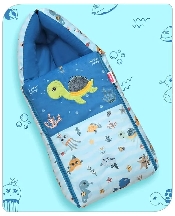 Blue and Light Blue Baby Sleeping Bag with Hood  and Zip