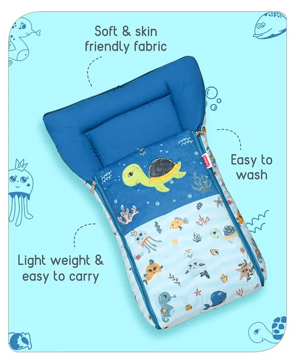 Blue and Light Blue Baby Sleeping Bag with Hood  and Zip
