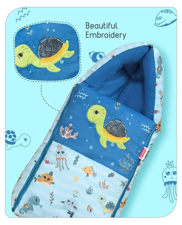 Blue and Light Blue Baby Sleeping Bag with Hood  and Zip