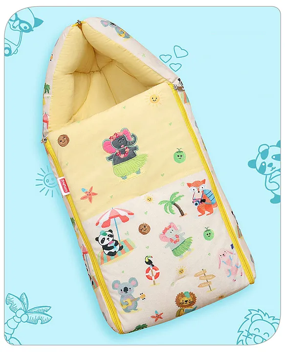 Cream and Yellow Baby Sleeping Bag with Hood  and Zip