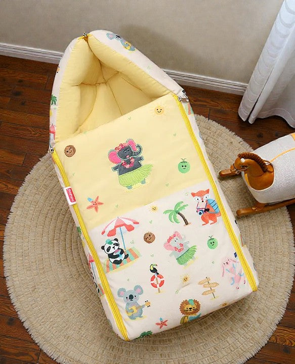 Cream and Yellow Baby Sleeping Bag with Hood  and Zip