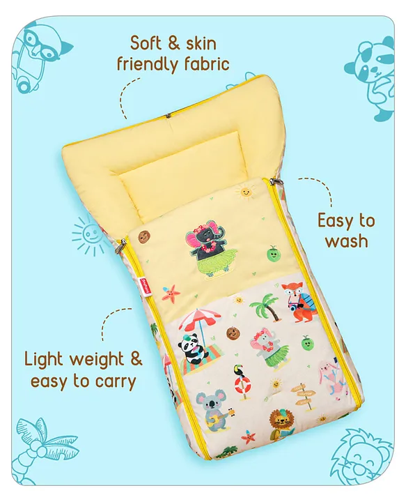 Cream and Yellow Baby Sleeping Bag with Hood  and Zip