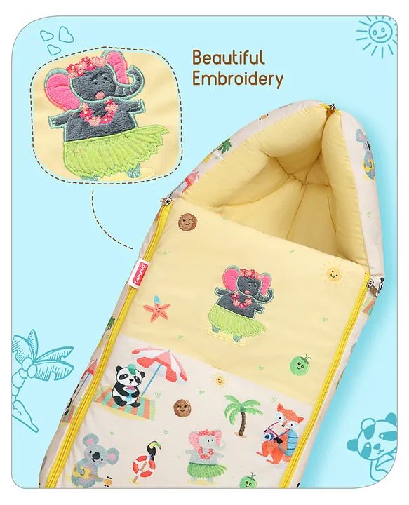 Cream and Yellow Baby Sleeping Bag with Hood  and Zip