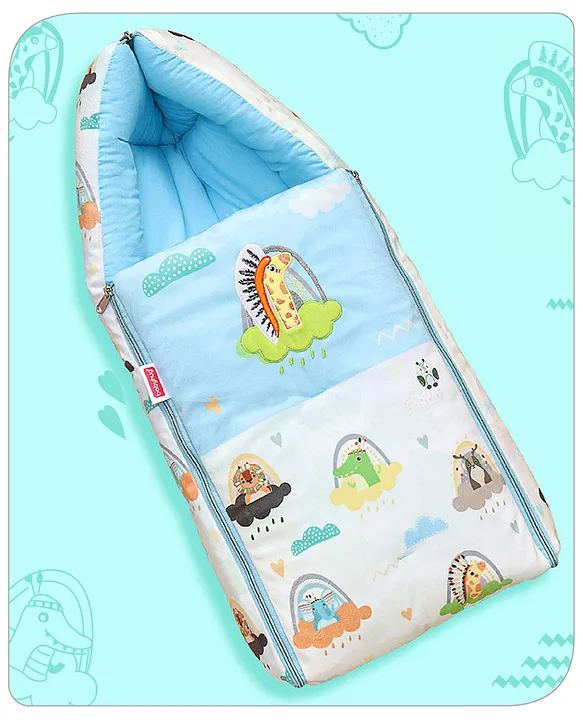 Light Blue and White Baby Sleeping Bag with Hood  and Zip