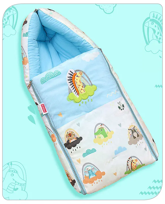 Light Blue and White Baby Sleeping Bag with Hood  and Zip