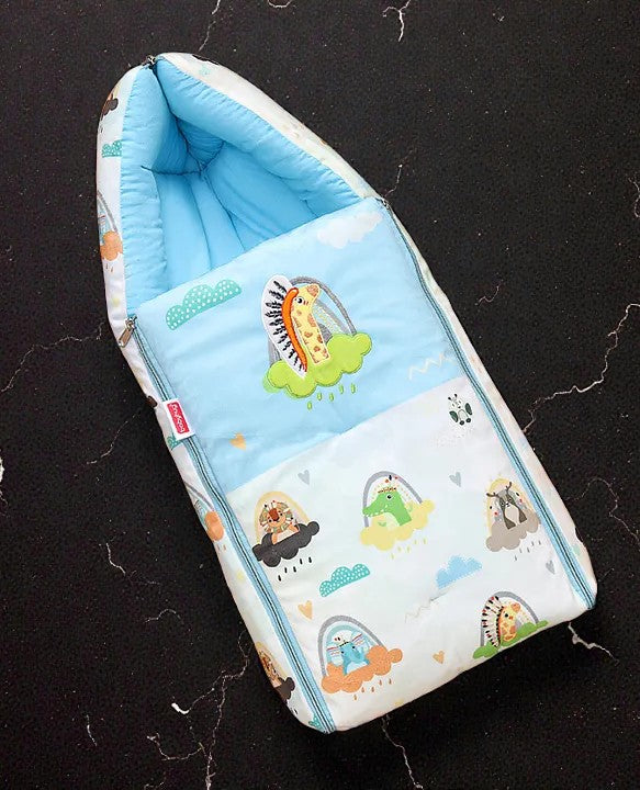 Light Blue and White Baby Sleeping Bag with Hood  and Zip